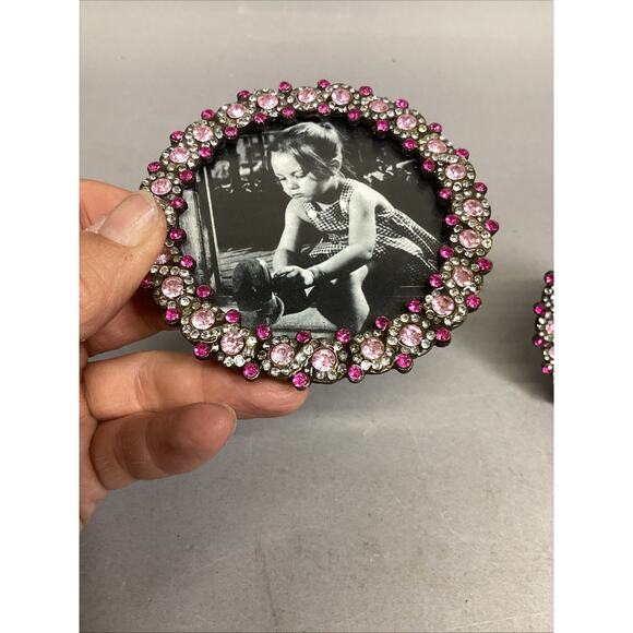 Set Of 2 Small Pink Silver Beaded Photo Frames - Picture 4 of 11